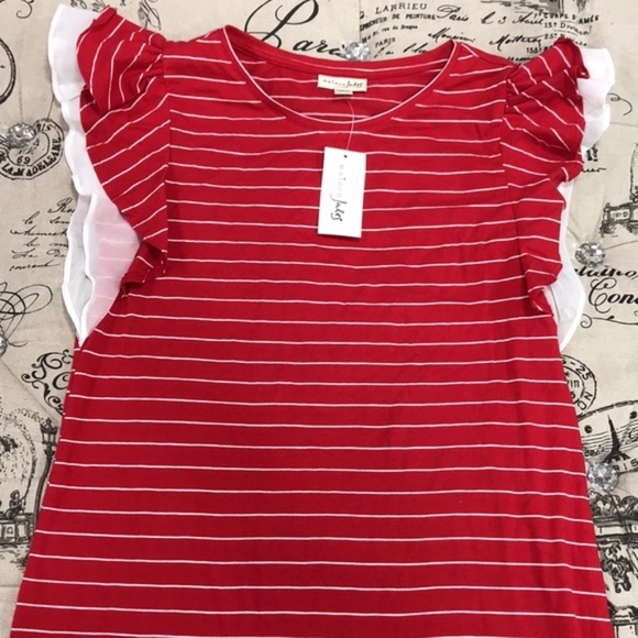 Maison Jules Ruffled Striped Casual Dress - Picture 3 of 5